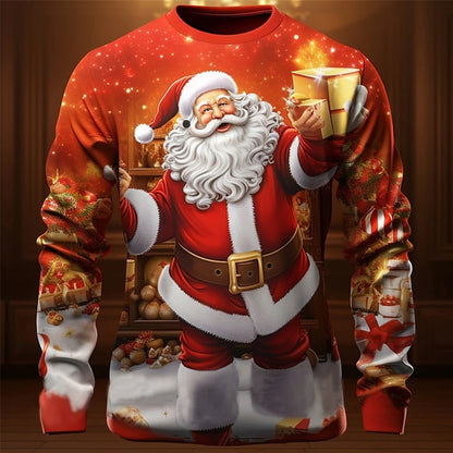 Cool Santa Claus Sweatshirt Men's Clothing 3D Printed Funny Santa Pullover Sweatshirts Christmas Gift Festival Trend Hoodies