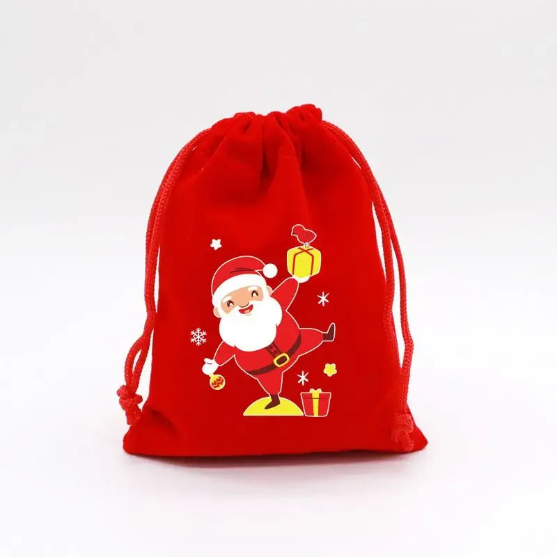 1pc Drawstring Christmas Velvet Bags Red Gift Packaging Bag Candy Biscuit Pouch Merry Xmas Bracelet Jewelry DIY Storage Supplies