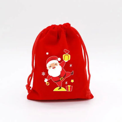 1pc Drawstring Christmas Velvet Bags Red Gift Packaging Bag Candy Biscuit Pouch Merry Xmas Bracelet Jewelry DIY Storage Supplies