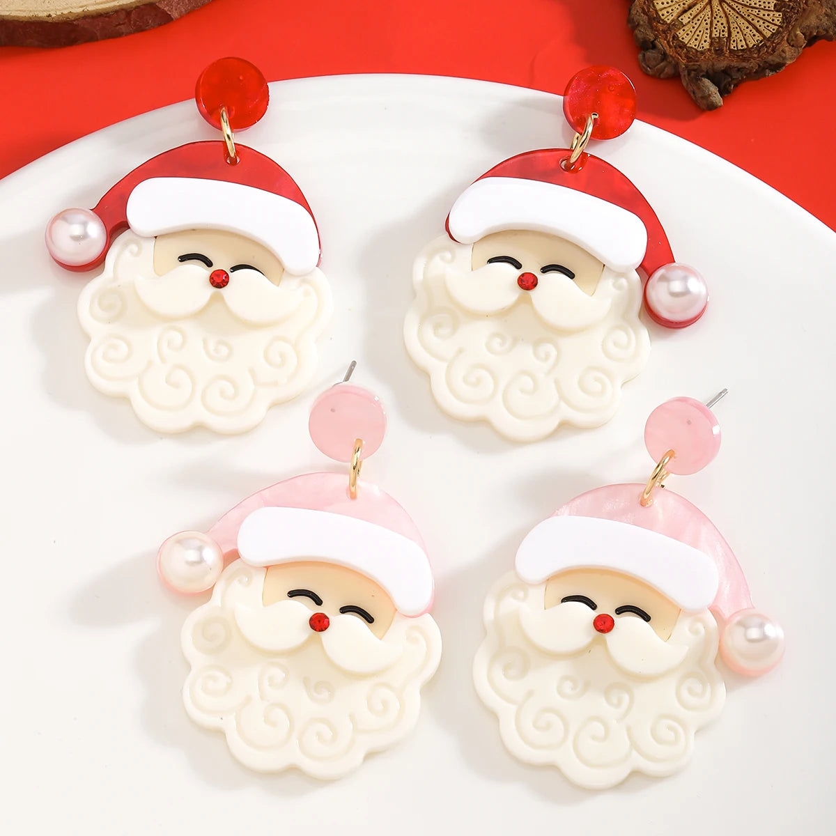 2024 Pink Christmas Earrings Winter Holiday Santa Snowman Christmas Tree Shapes Dangle Earrings Celebration Accessories Gifts