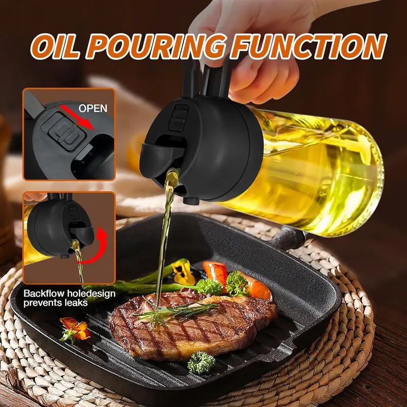 GJ 16Oz Oil Dispenser Bottle for Kitchen - 2 in 1 Olive Oil Dispenser and Oil Sprayer - 470Ml Olive Oil Bottle - Oil Sprayer for Cooking, Kitchen, Salad, Barbecue Black Utensils Kitchen Oildispenser Oils Prayer Black Non-Toxic Multicoloured Non-Toxic